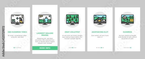Video Game Electronic And Device onboarding icons set vector