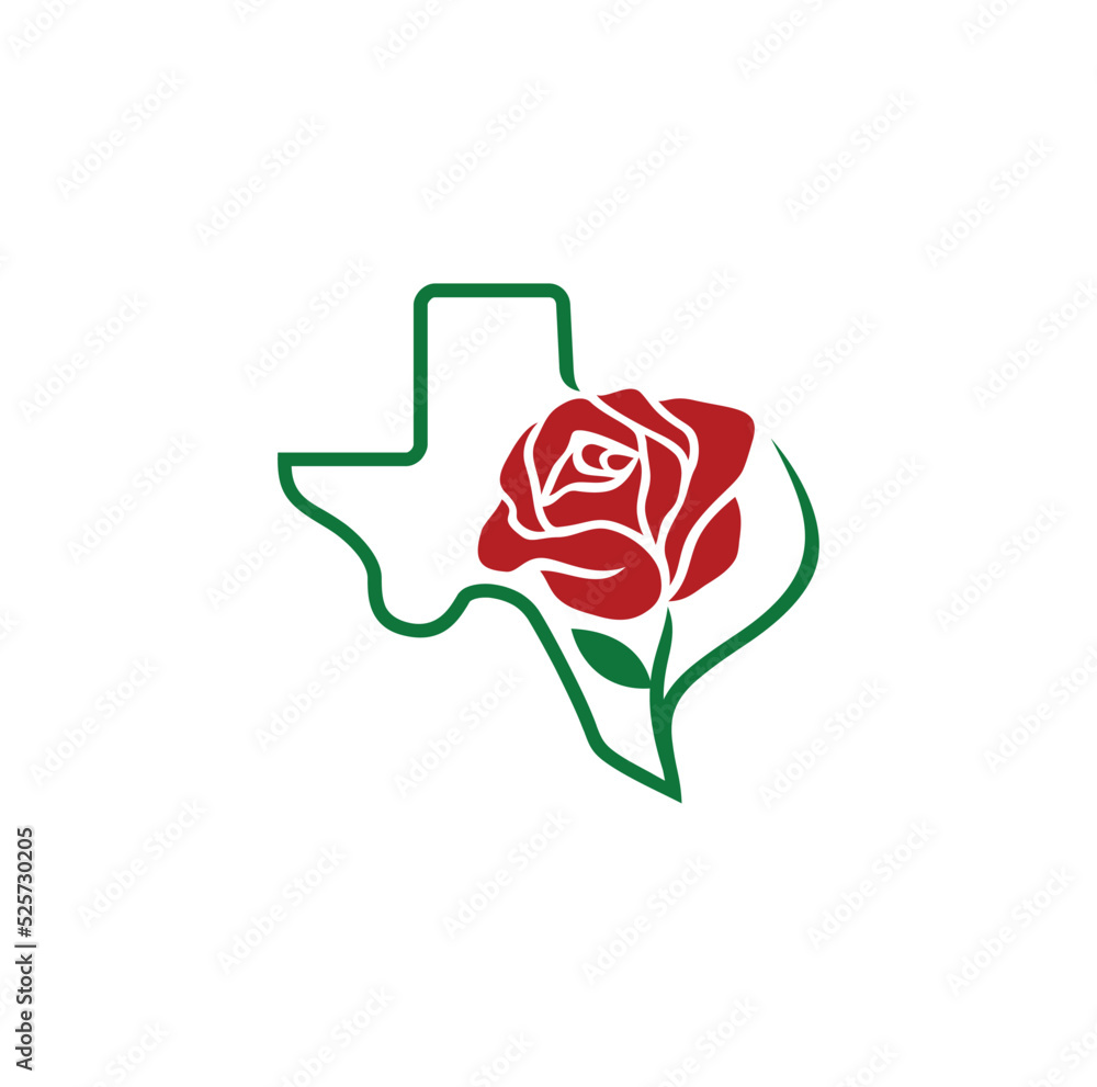 Texas map and Rose Flower Logo design. Vector Illustration. Stock ...