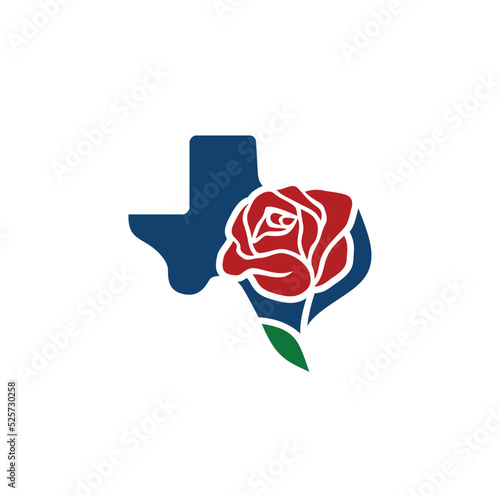 Texas map and Rose Flower Logo design. Vector Illustration.