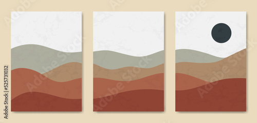 Abstract Contemporary mid century modern Landscape boho poster template. Aesthetic Modern Art Minimal and natural mountains compositions for postcard cover wallpaper wall art home decor