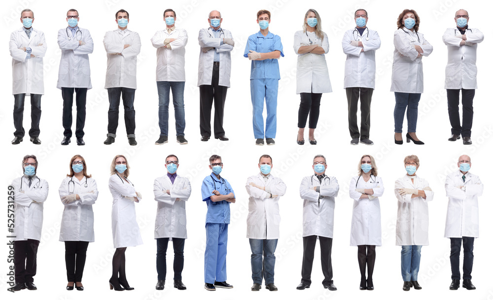 group of doctors in mask isolated on white group of doctors in mask isolated on white