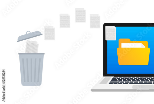 Process Delete file in paper. Remove document. Vector stock illustration.