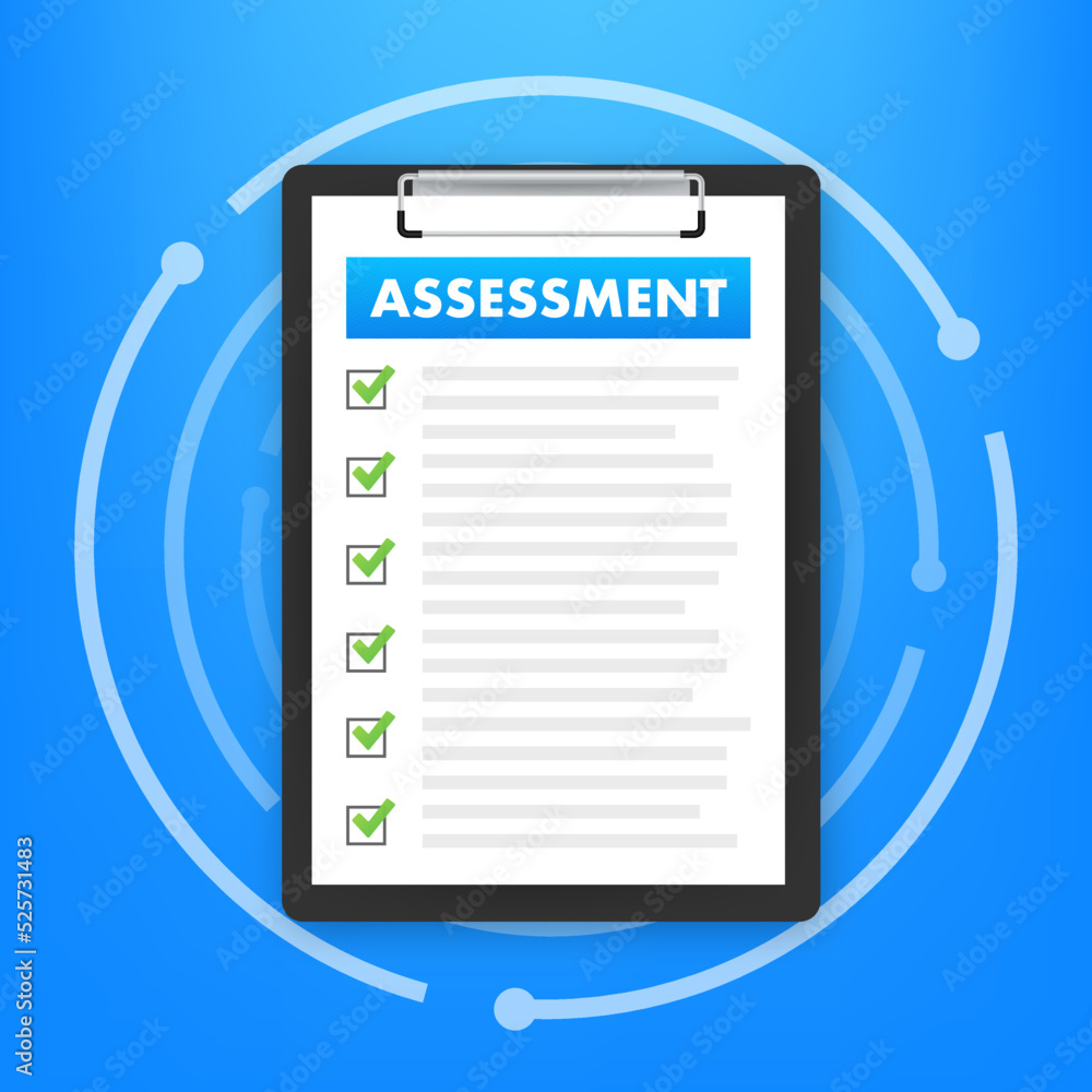 Clipboard checklist with assessment. Assessment of users experience of services. Vector stock illustration. Clipboard checklist with assessment. Assessment of users experience of services. Vector stock illustration.