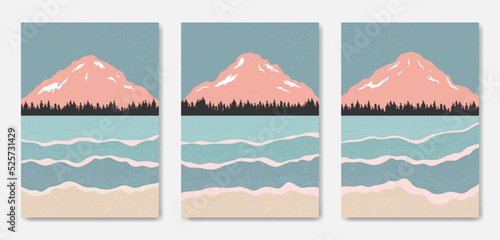 Abstract Contemporary mid century modern Landscape boho poster template. Aesthetic Modern Art Minimal and natural beachand sea compositions for postcard cover wallpaper wall art home decor