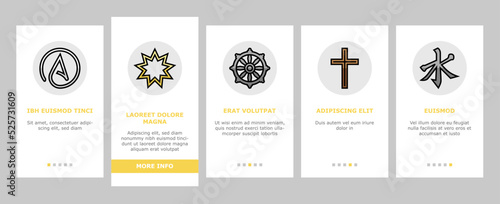 Religion, Prayer Cult And Atheism onboarding icons set vector