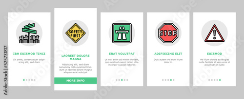 Traffic Sign Road Information onboarding icons set vector © vectorwin