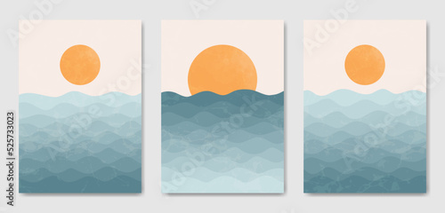 Abstract Contemporary mid century modern Landscape boho poster template. Aesthetic Modern Art Minimal and natural ocean compositions for postcard cover wallpaper wall art home decor