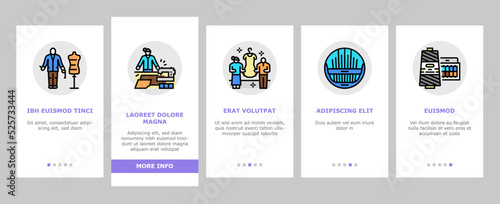 Tailor Worker Sewing Occupation onboarding icons set vector