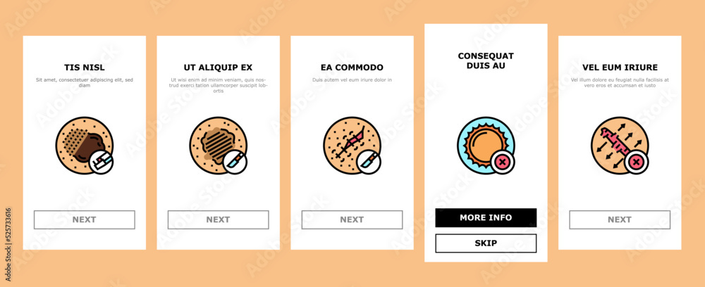 Mole Skin Problem And Disease onboarding icons set vector