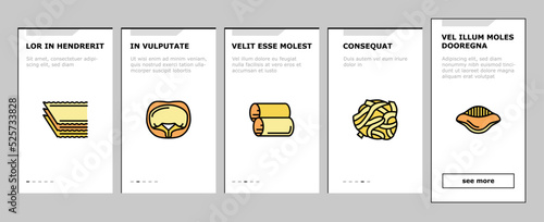 Pasta Delicious Food Meal Cooking onboarding icons set vector
