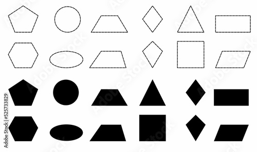 dash silhouette basic shapes set isolated on white background.dash geometric shapes 