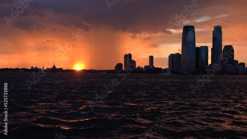 Dark sky and sunset in manhattan downtown in new york
