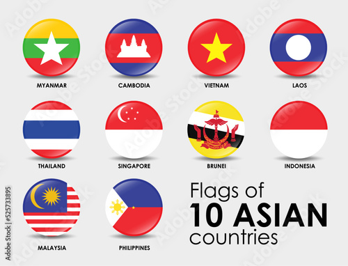 Countries of Asian Vector illustration. Round shape flags. photo