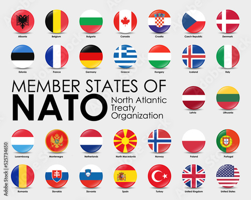 Foto Vector illustration of round shape flags of the 30 Member states of NATO