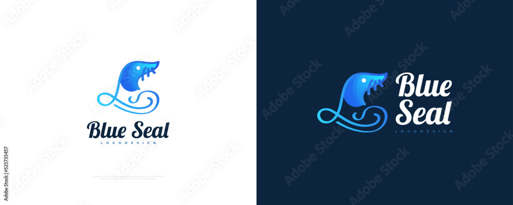 Blue Seal Logo Design. Sea Lion Logo in Modern Gradient Style, Suitable for, Restaurant, Zoo, or Any Business Logo