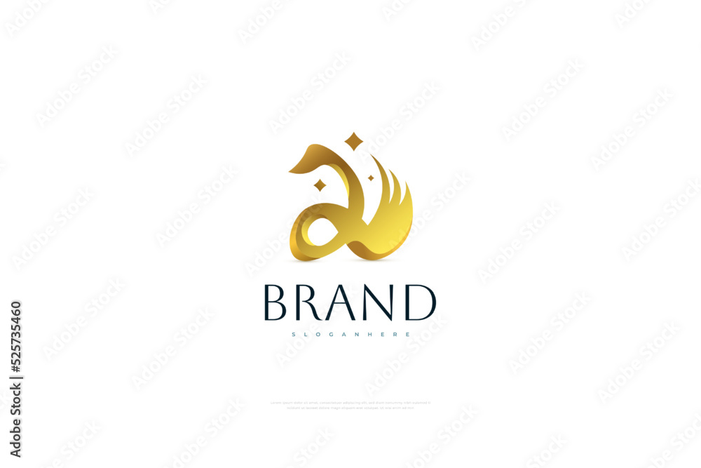Fototapeta premium Golden Swan and Stars Logo Design. Luxury Gold Swan Logo Illustration, Great for Spa, Fashion, Beauty, Cosmetic, Salon or Jewelry Business Brand Logo