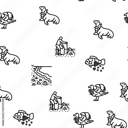 Plastic Waste Nature Environment vector seamless pattern