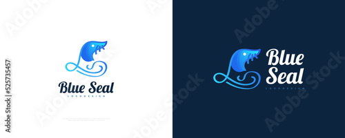 Blue Seal Logo Design. Sea Lion Logo in Modern Gradient Style  Suitable for  Restaurant  Zoo  or Any Business Logo