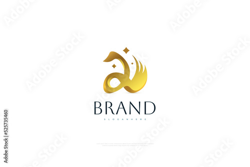 Golden Swan and Stars Logo Design. Luxury Gold Swan Logo Illustration, Great for Spa, Fashion, Beauty, Cosmetic, Salon or Jewelry Business Brand Logo