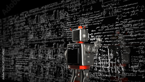 AI(Artificial Intelligence), Artificial General Intelligence (AGI) or deep learning or machine learning concept - robot solved maze problem. 3D illustration.	