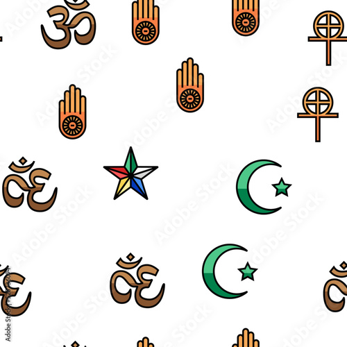Religion, Prayer Cult And Atheism vector seamless pattern