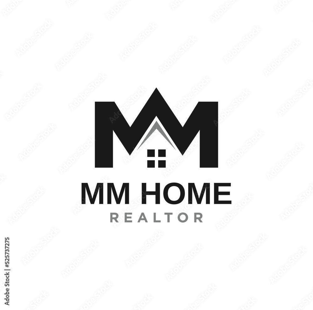 Letter M and home symbol. Crown logo design. Vector Illustration.