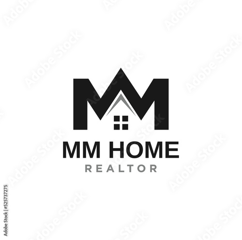 Letter M and home symbol. Crown logo design. Vector Illustration.