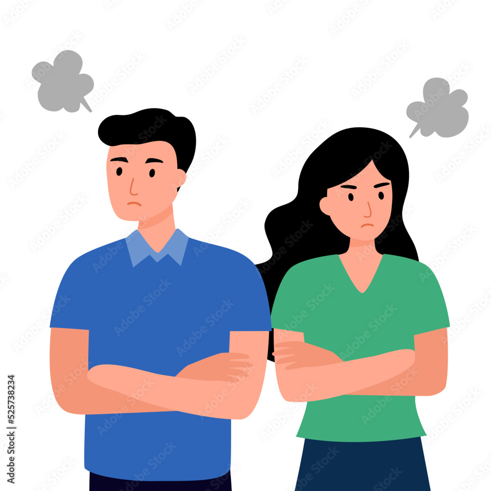 Fototapeta premium Angry man and woman character concept vector illustration on white background. Couple conflict.