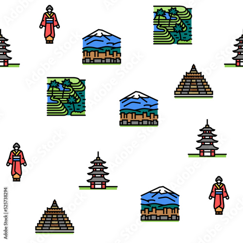 Asia Building And Land Scape vector seamless pattern