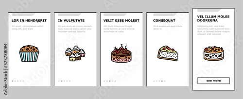 cake birthday food dessert party onboarding icons set vector