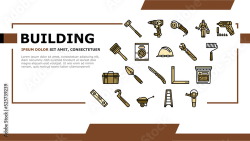 building tool hammer repair drill landing header vector