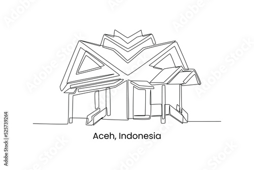 Single one line drawing aceh house in Indonesia. Traditional house concept. Continuous line draw design graphic vector illustration. photo