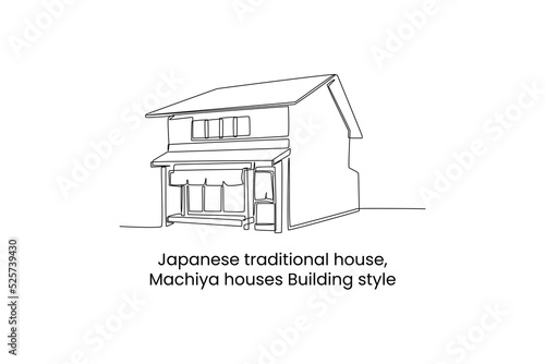 Canvas Print Single one line drawing Machiya houses Building style in Japan