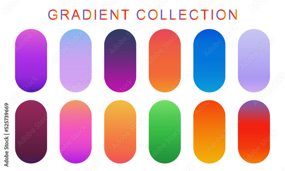Set of trendy smooth gradient collection. Vector illustration. Suitable for wallpaper, screen mobile app, flyer, social media post background.