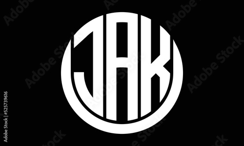 JAK three letter circle logo design vector template.  monogram symbol on black & white.