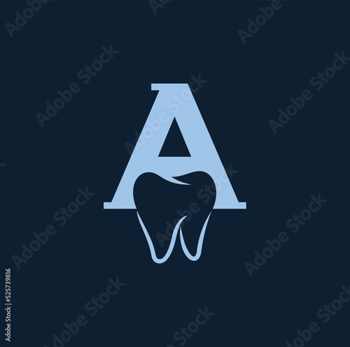 Letter A and tooth. Dentist logo design. Vector Illustration.