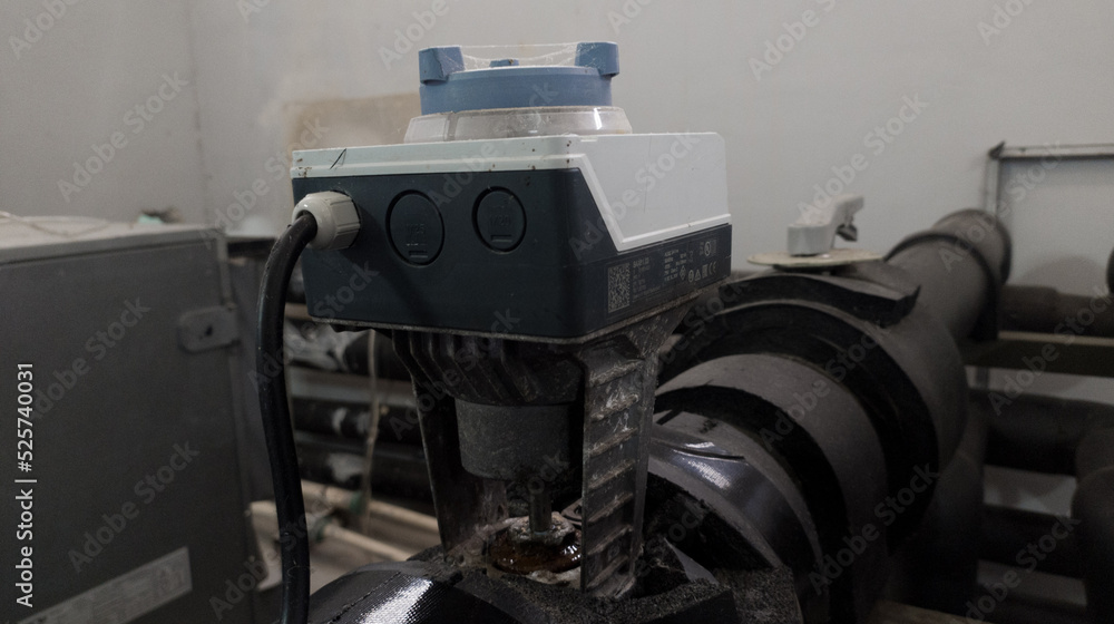 Fototapeta premium Industrial cool water line with Electric automation valve , automation control Water line industry.