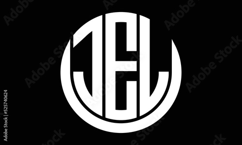 JEL three letter circle logo design vector template.  monogram symbol on black & white.