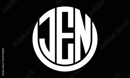 JEN three letter circle logo design vector template.  monogram symbol on black & white.