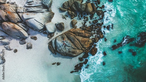 Aerial view of the beautiful rocky Clifton Beach in Cape Town, South Africa photo