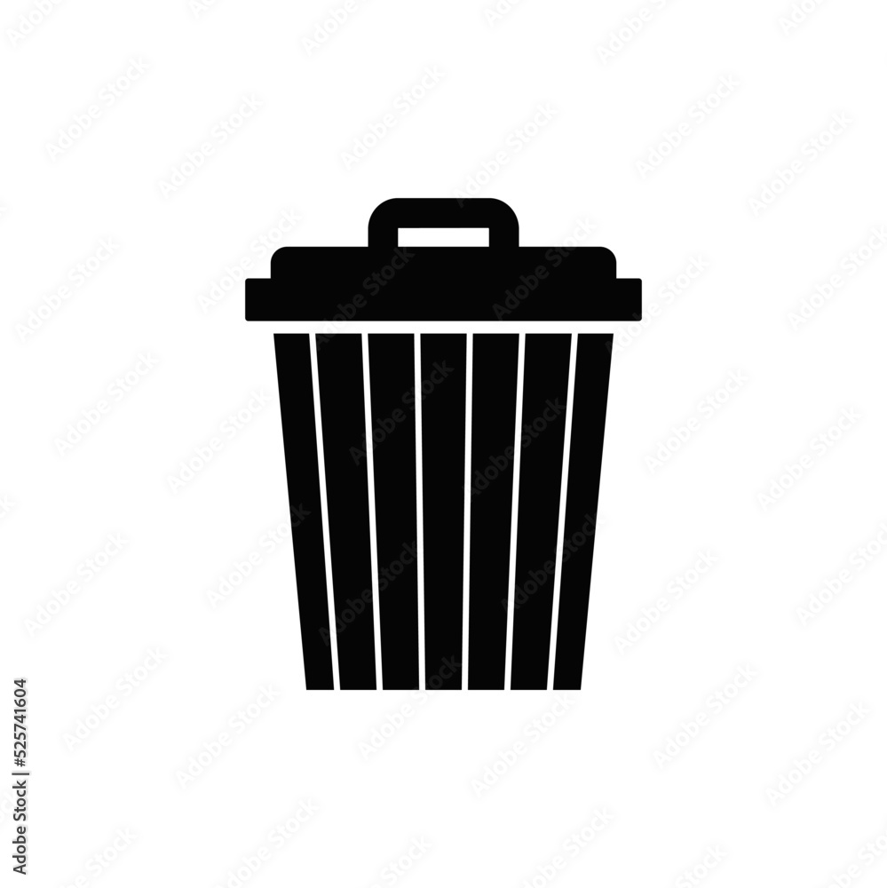 Trash bin icon in black flat glyph, filled style isolated on white background Trash bin icon in black flat glyph, filled style isolated on white background