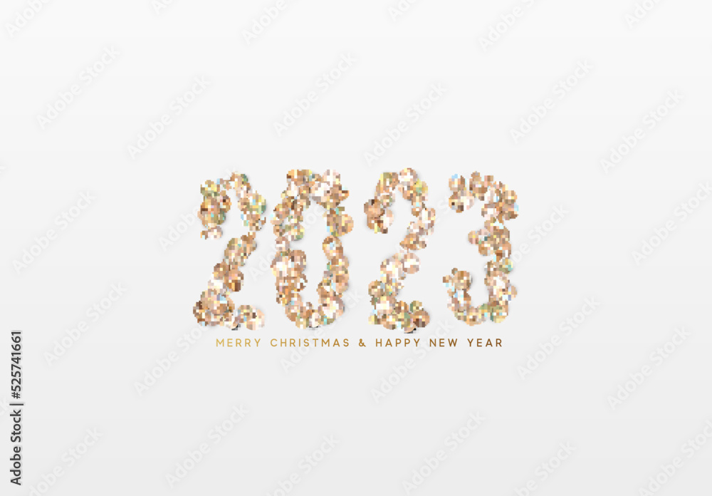 Happy New Year 2023. Design Realistic diamond gems in shape of number 2023. Vector illustration