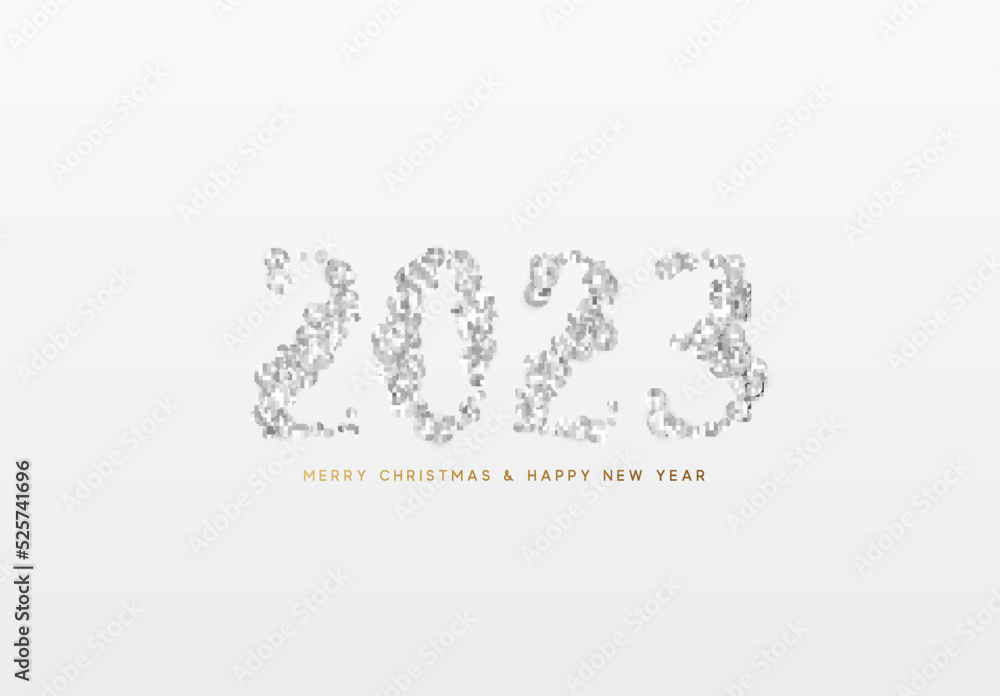 Fototapeta premium Happy New Year 2023. Design Realistic diamond gems in shape of number 2023. Vector illustration