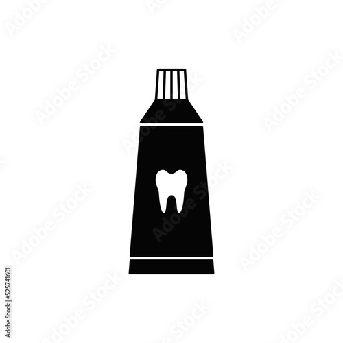 Toothpaste icon in black flat glyph, filled style isolated on white background