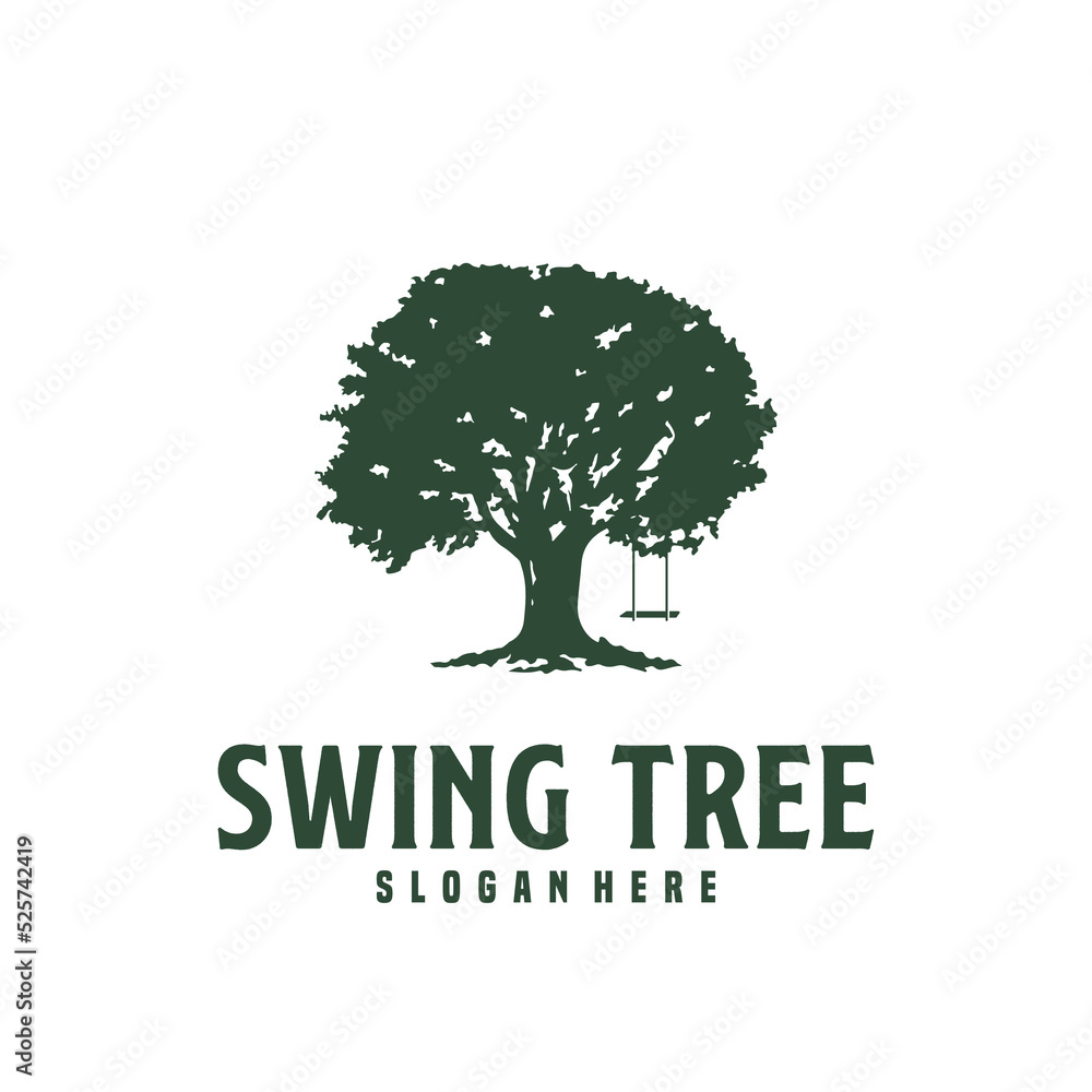 green swing tree logo. old playground logo design template