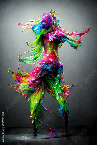 Foto Wet acrylic paint splashes forming dancing ballerina