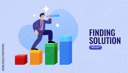Data analysis and business information research solution concept with "analytics" Management and marketing concept. Successful investor or entrepreneur. Financial consulting. Modern vector.