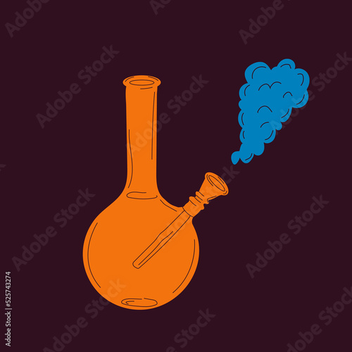  Glass bong for smoking weed. Hand drawn trendy Vector illustration. All elements are isolated