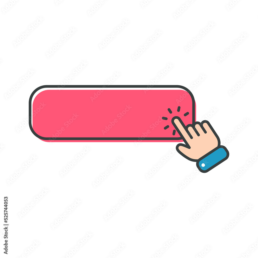 Hand cursor vector icon with blue click button. Click here for links to websites. Hand cursor vector icon with blue click button. Click here for links to websites.