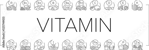 Vitamin Mineral Medical Complex Icons Set Vector